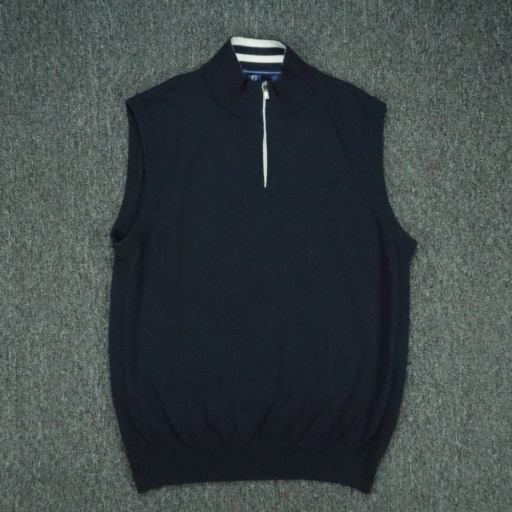 FootJoy Vest Men Large Blue Quarter Zip Sleeveless Cotton Cashmere Golf Pullover